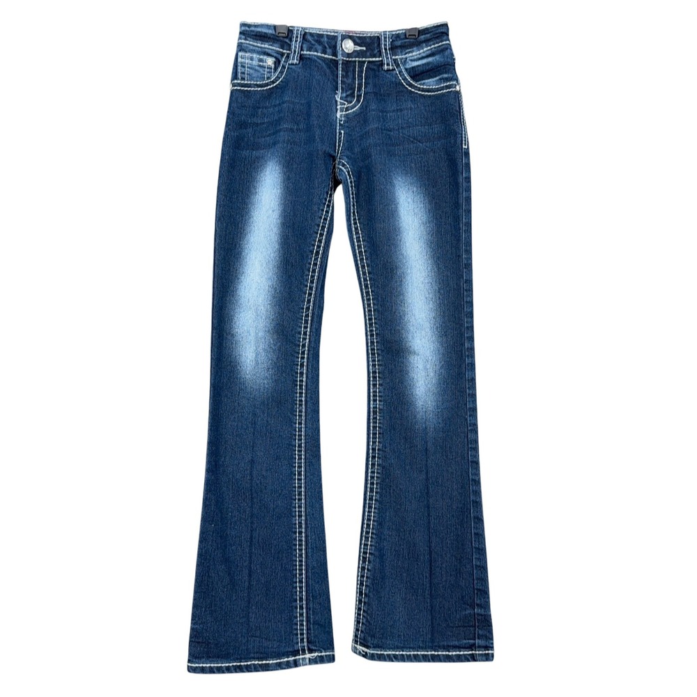 Red Ranch Girls Size 12 Bootcut Jeans Blue Medium Wash Rhinestone Embellished